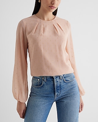 Metallic Dot Gathered Crew Neck Top