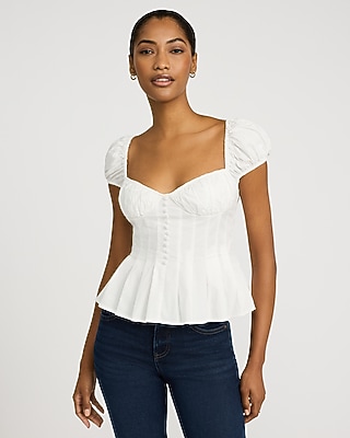 Satin V-neck Twist Front Peplum Top | Express