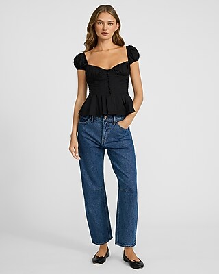 Sweetheart Cap Sleeve Pleated Peplum Top | Express