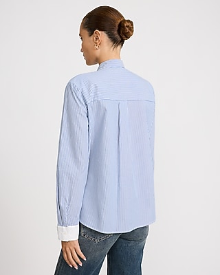 Cotton Poplin Striped Tie Neck Shirt