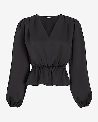 Long Sleeve V-Neck Peplum Top