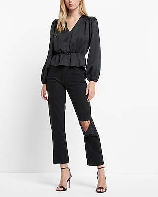 Long Sleeve V-Neck Peplum Top