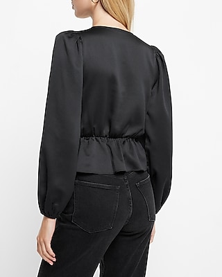 Long Sleeve V-Neck Peplum Top
