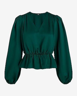 Long Sleeve V-Neck Peplum Top