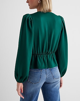 Long Sleeve V-Neck Peplum Top