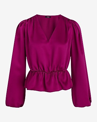Long Sleeve V-Neck Peplum Top - thumbnail 9