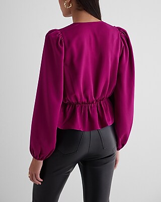 Long Sleeve V-Neck Peplum Top - thumbnail 8