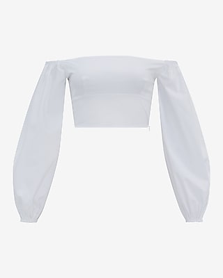 Poplin Off The Shoulder Long Sleeve Cropped Top - image 4