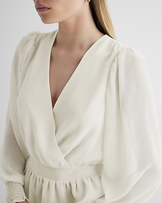 V-Neck Smocked Cuff Peplum Top