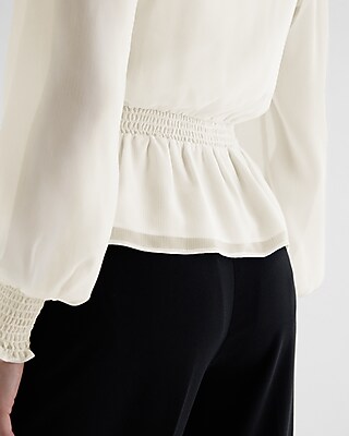 V-Neck Smocked Cuff Peplum Top