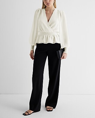 V-Neck Smocked Cuff Peplum Top