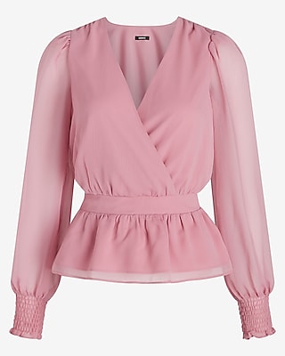 V-Neck Smocked Cuff Peplum Top
