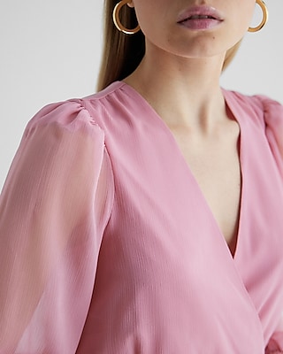 V-Neck Smocked Cuff Peplum Top