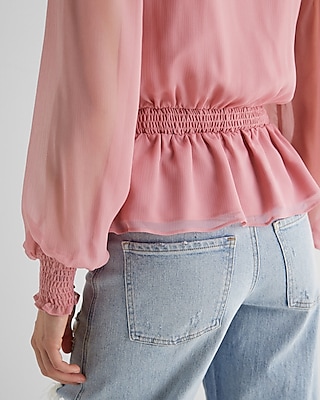 V-Neck Smocked Cuff Peplum Top