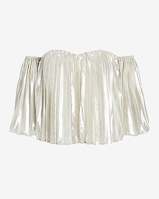 Metallic Pleated Off The Shoulder Balloon Sleeve Top