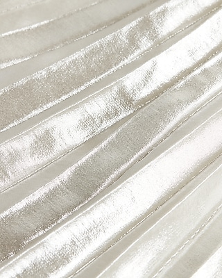 Metallic Pleated Off The Shoulder Balloon Sleeve Top