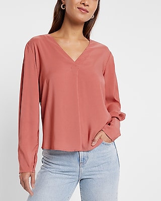 Satin V-Neck Long Sleeve Top