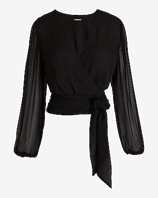 V-Neck Faux Wrap Tie Waist Top