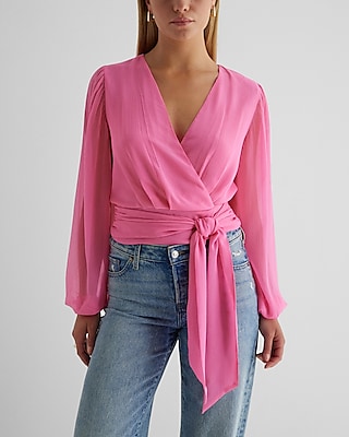 Buy Pink Satin Solid V Neck Wrap Around Top With Pant For Women by
