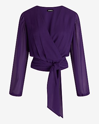 V-Neck Faux Wrap Tie Waist Top