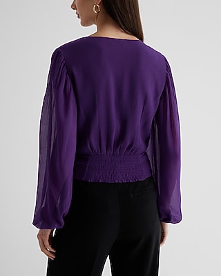 V-Neck Faux Wrap Tie Waist Top