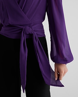 V-Neck Faux Wrap Tie Waist Top