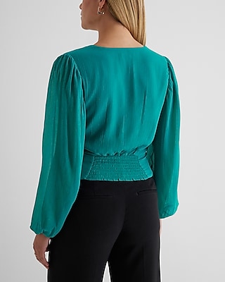 V-Neck Faux Wrap Tie Waist Top