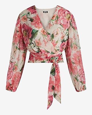 Floral Tie Banded Bottom Faux Wrap Top