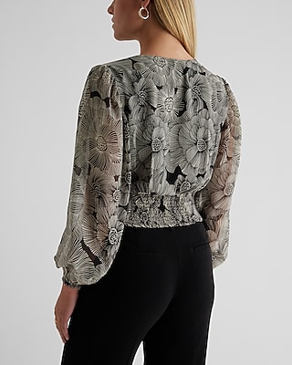 Floral V-Neck Faux Wrap Tie Waist Top