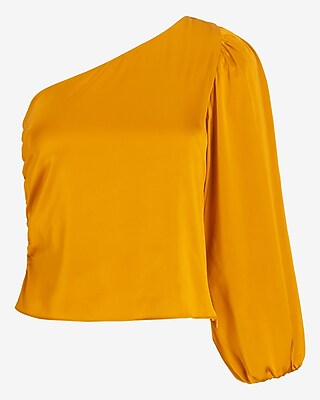 Satin One Shoulder Puff Sleeve Top Express