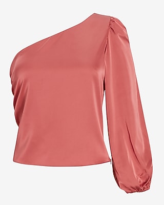 Satin One Shoulder Puff Sleeve Top