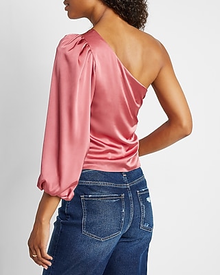Satin One Shoulder Puff Sleeve Top