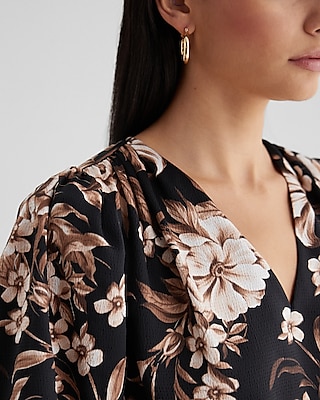 Floral Long Sleeve V-Neck Peplum Top