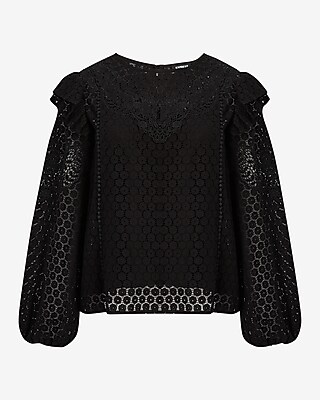 Lace Long Sleeve Ruffle Shoulder Top - image 4