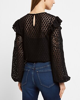 Lace Long Sleeve Ruffle Shoulder Top - image 3