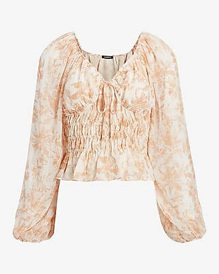 LS SMOCKED WAIST BLN SLV BLS BLUEBIRD TOILE 9708863:PRINT-NEUTRAL:XXS