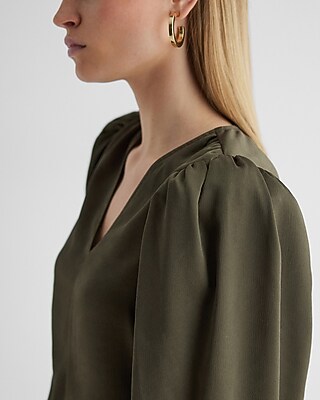 V-Neck Long Sleeve Smocked Cuff Top - image 2