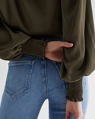 V-Neck Long Sleeve Smocked Cuff Top - image 4