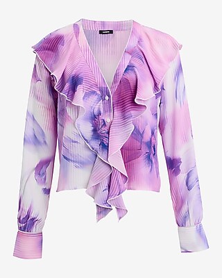 Printed Ruffle Front Long Sleeve Top