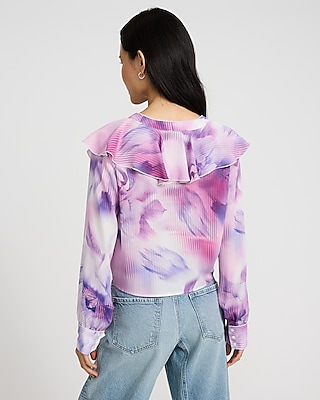 Printed Ruffle Front Long Sleeve Top