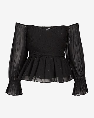 Metallic Pleated Off The Shoulder Peplum Top | Express