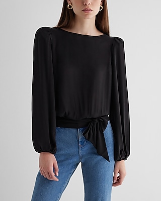 balloon sleeve tie front top