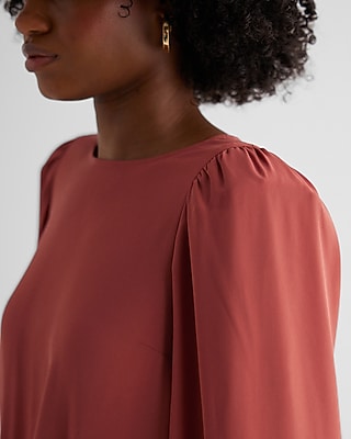 Crew Neck Balloon Sleeve Tie Waist Top - image 3