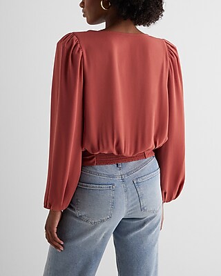 Crew Neck Balloon Sleeve Tie Waist Top - image 4
