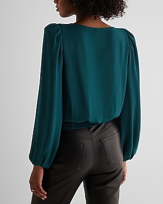 Crew Neck Balloon Sleeve Tie Waist Top