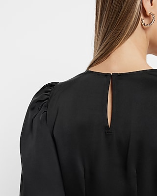 Satin Crew Neck Puff Sleeve Top