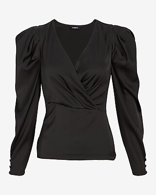 Satin Puff Sleeve Wrap Top - image 4