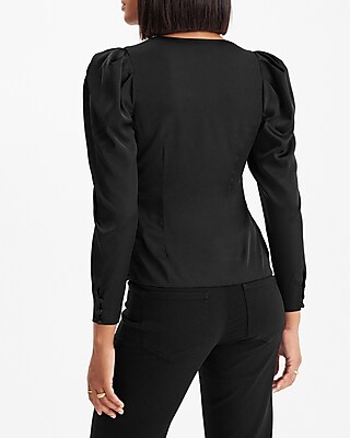 Satin Puff Sleeve Wrap Top - image 3
