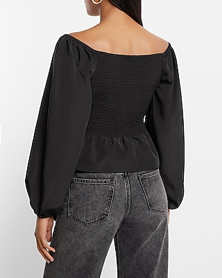 V-Neck Balloon Sleeve Wrap Tie Waist Top