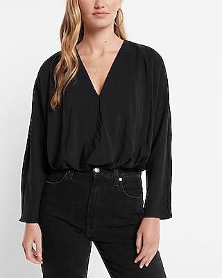 Satin V-neck Relaxed Dolman Sleeve Top